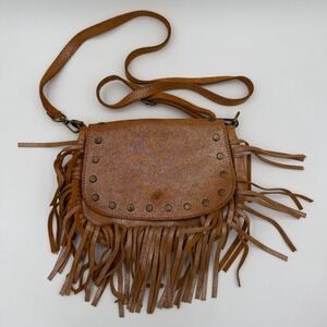 Brown Leather Tassel Purse Crossbody Western Small Bag Studded Zebra Print